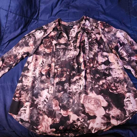 Torrid Floral Blouse - Black and Pink - Picture 2 of 3